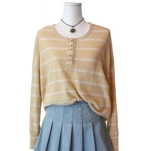 Billabong Yellow Striped Henley Top Women’s Medium Casual Coastal Surfcore